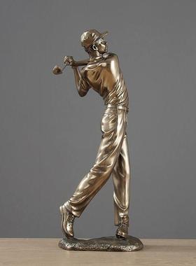 欧式打高尔夫球人物雕塑摆件办公室玄关书柜桌面轻奢创意装饰品