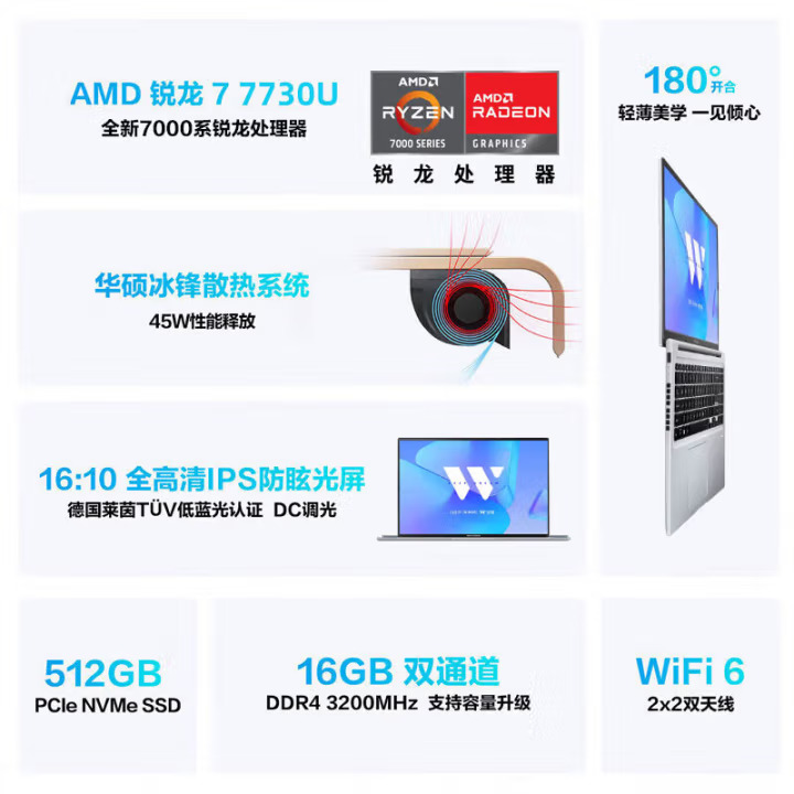 ӪASUS/˶η15 AMDR715.6Ӣѧѧϰ칫ʼǱ R7-7730U˺˴/ɫ 512GB ̬Ӳ 16GB ٷ2771.2Ԫ