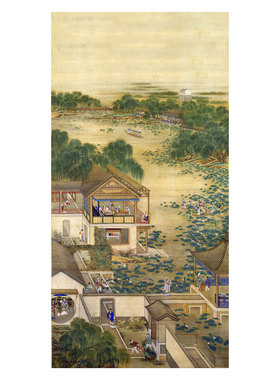 新中式装饰画雍正十二月行乐图山水画挂画客厅沙发玄关茶楼画国画