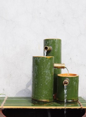 竹子流水摆件鱼缸石槽喷泉水景水缸造景水循环竹筒流水器客厅养鱼