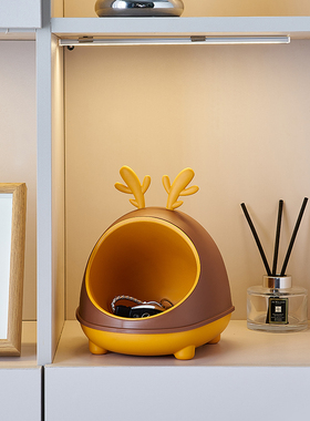 创意鹿角进门玄关钥匙收纳摆件客厅鞋柜入户门口收纳盒桌面装饰品