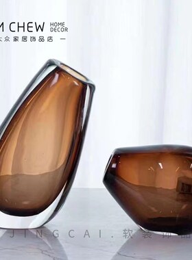 北欧复古中式玻璃花瓶样板间样品屋展示中心手工吹制插花玄关客厅