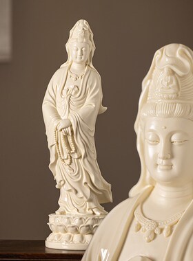 新中式陶瓷站立像观世音菩萨像玄关摆件德化白瓷南海观.音家用供