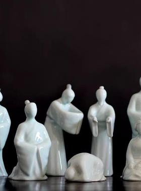 礼义之邦现代中式陶瓷摆件古典人物装饰品客厅玄关雕塑工艺品摆设