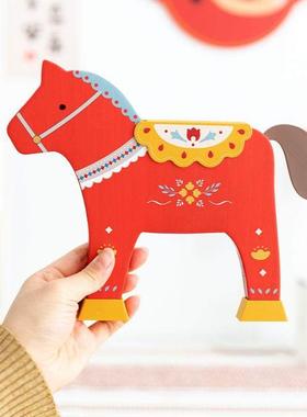 阿楹 玄关电视柜卧室装饰品红色木马摆件生肖办公室小众乔迁礼物