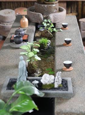 创意户外庭院循环流水茶桌禅意功夫茶桌椅组合民宿养鱼缸休闲茶台