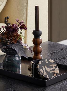 韩式白领生活设计风格黑白灰家俱店装饰摆饰拼图纸巾盒托盘艺术感