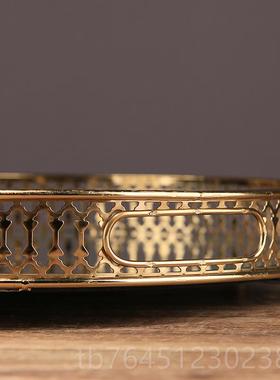 高档现代美式欧式水古典轻奢北欧镜托面收纳化妆品饰首盘客厅摆件