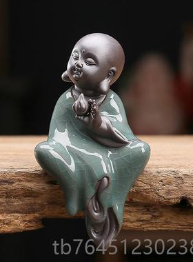 高档哥窑开陶瓷物小片如来观园音佛像摆件 家居博古人架艺装饰品