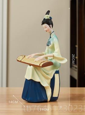 高档中国风只此青件新艺中式古风仕女高档摆客厅玄关酒柜绿轻奢术