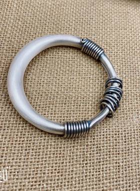 高档定圆制银匠手工纯银民族风手复古足银99纯9银镯肚光圈实心绕