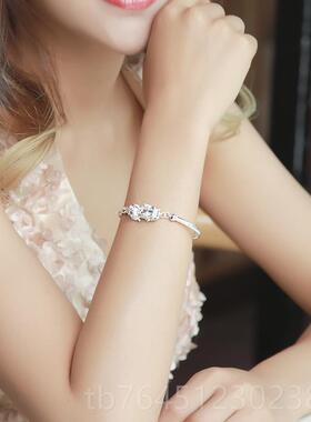 高档银手镯99纯女貅貔女款日银韩版足银简约铃铛手镯子手链银生日