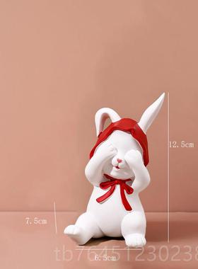高档创意小兔玄子客厅酒柜件办公室桌面装饰不看不说手办玩摆偶关