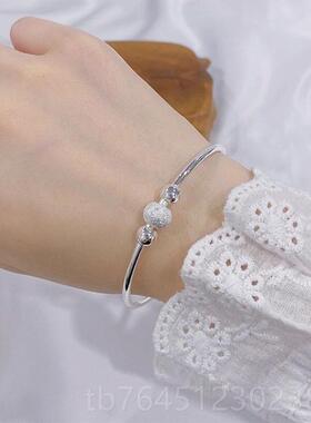 高档玫妃磨砂珠银成人手银镯足99小众设计简约9百搭送女友生纯日