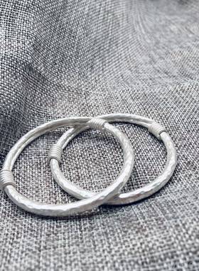 高档足银999纯银手镯女实心侣锤纹复古手绕丝足银民男女情工定制