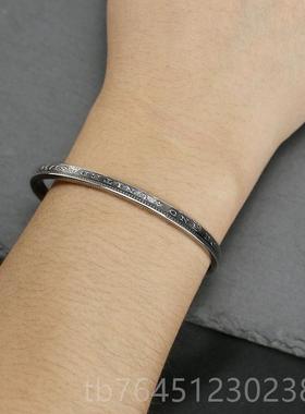 高档牛根钝精工 NW美国摩银币窄款镯绿松石花钉纯银菊925男女银手