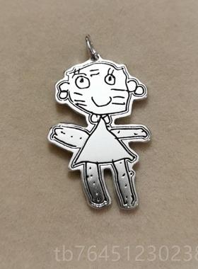 高档IDY定做92订5银儿童涂鸦手字绘图案刻自画男女情侣来图制创意