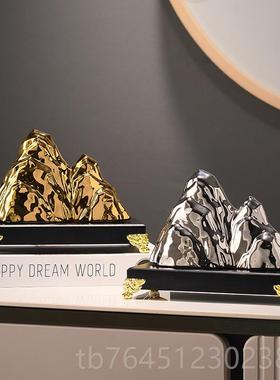 高档成功人士银金山山办公室值摆件创意高颜办面公桌装饰品茶几桌