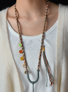 藏式手工编织五路财神唐卡挂绳子