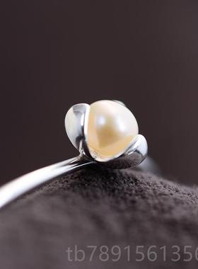 高档s925复纯银手珠镯女银镯珍芙蓉花清新简约森系细款子古风新款