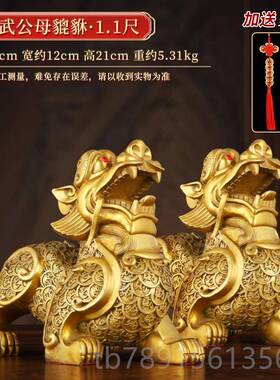 高档铜厅貔貅招财摆件客厅聚财旺财纯母铜公一对丘客貔犰办皮公室