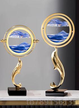 高档轻奢件流沙画摆高档感大气客厅玄关视柜办公室高级沙漏电家居