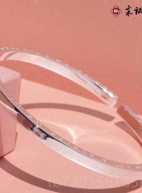 高档正品9999足银手镯女纯字实心手环简约母镯子网银红同银款手银