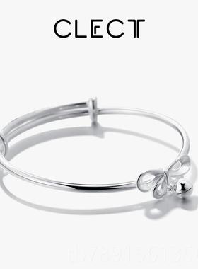 高档c里lect珂蝴蝶结银银镯女纯年轻款999足银镯子实心银饰手生日