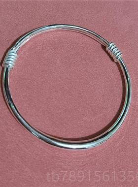 高档约999纯银手 孩大人宝宝亲子款 简小推拉银镯子光面手镯环送