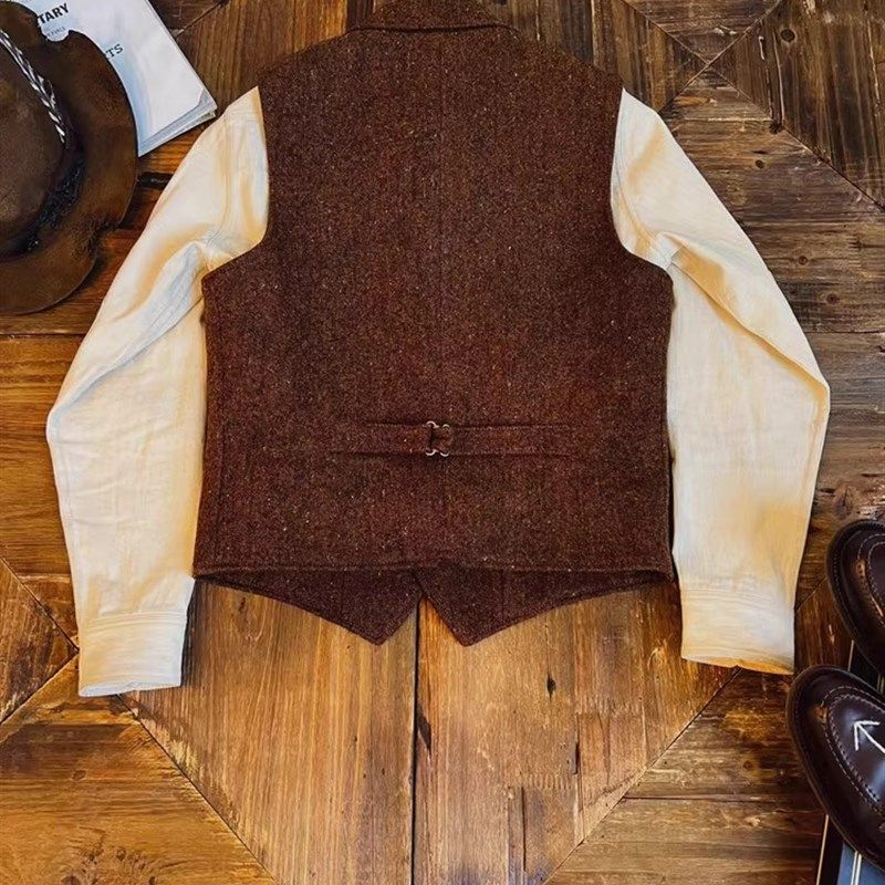 秋冬复古绅装风翻领多口t袋马夹美式粗花呢彩点西装领高档商务背,淘宝优惠券,粉丝福利购,淘宝优惠卷