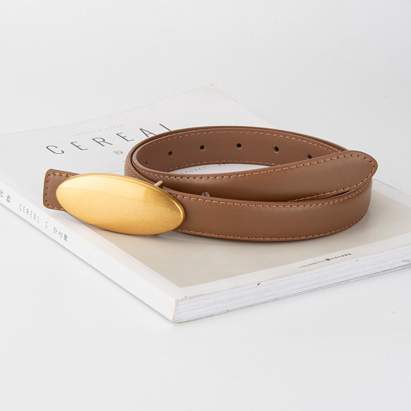 2025 New Genuine Leather Women's Belt Fashionable and Versatile Decoration Matching Skirt Jeans Oval Buckle Cowhide Belt