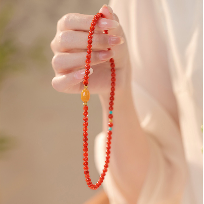 天然南红手串蜜蜡双圈原矿满肉手串女柿子红中式招财本命年送礼,淘宝优惠券,粉丝福利购,淘宝优惠卷