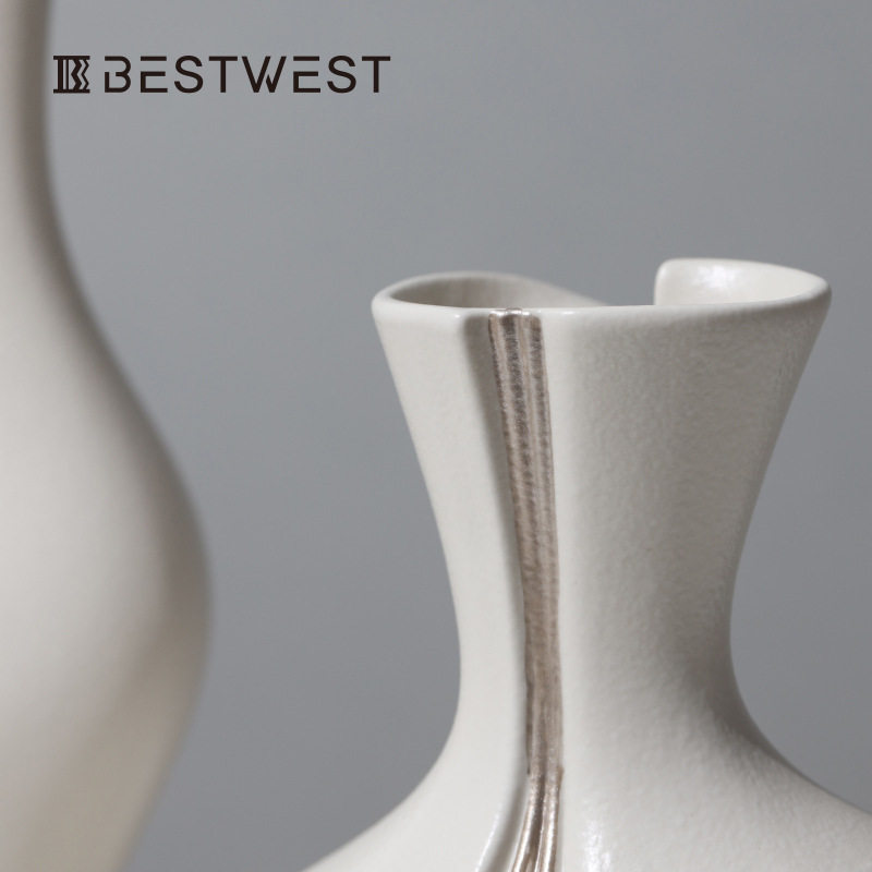 Best west 高档法式大肚细颈陶瓷花瓶摆件轻奢家居艺术柳叶瓶花器,淘宝优惠券,粉丝福利购,淘宝优惠卷