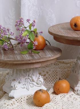 实木圆形底座复古田园雕刻工艺品摆件原木托架茶盘果盘香薰托盘