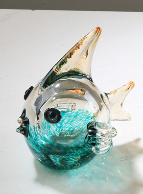 水晶琉璃鱼轻奢摆件简约客厅样板房电视柜卧室玄关玻璃装饰品摆设