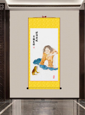 刘海蟾戏金蟾挂画财神手工装裱传统仿古国画装饰画丝绸卷轴非宣纸