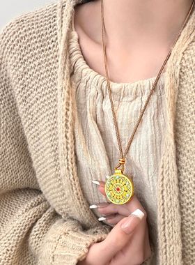 新中式复古珐琅八宝罗盘吊坠项链