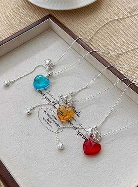 彩色爱心项链银色链条可调节