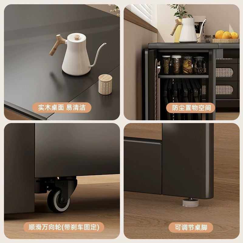 靠墙长方形实木岩板折叠餐桌可伸缩小户型家用轻奢隐形电磁炉饭桌,淘宝优惠券,粉丝福利购,淘宝优惠卷