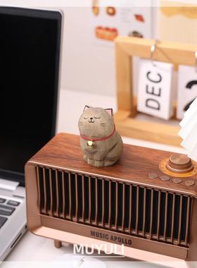 手工木雕蓝猫丨小猫咪办公室工位电脑桌面摆件创意装饰品可爱礼物