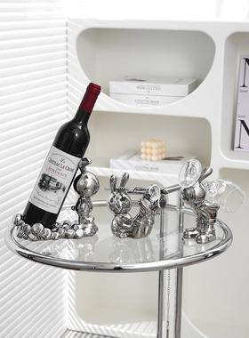 休闲和轻豪华电镀银兔酒架装饰品葡萄酒开瓶器客厅酒柜家庭餐具柜