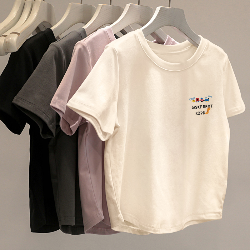 夏季正肩短袖t恤女2025新款打底设计感宽松显瘦半袖小众上衣 - 图2