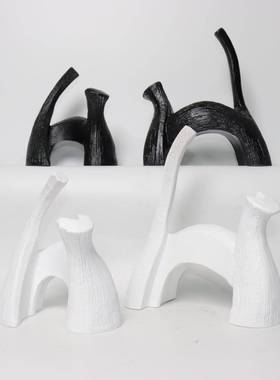 现代简约树脂几何抽象小猫动物摆件样板房售楼处书房客厅软装饰品