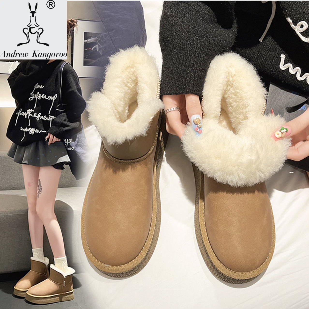Andrew Kangaroo正品安德鲁袋鼠两穿厚底毛毛雪地靴明星代言FY