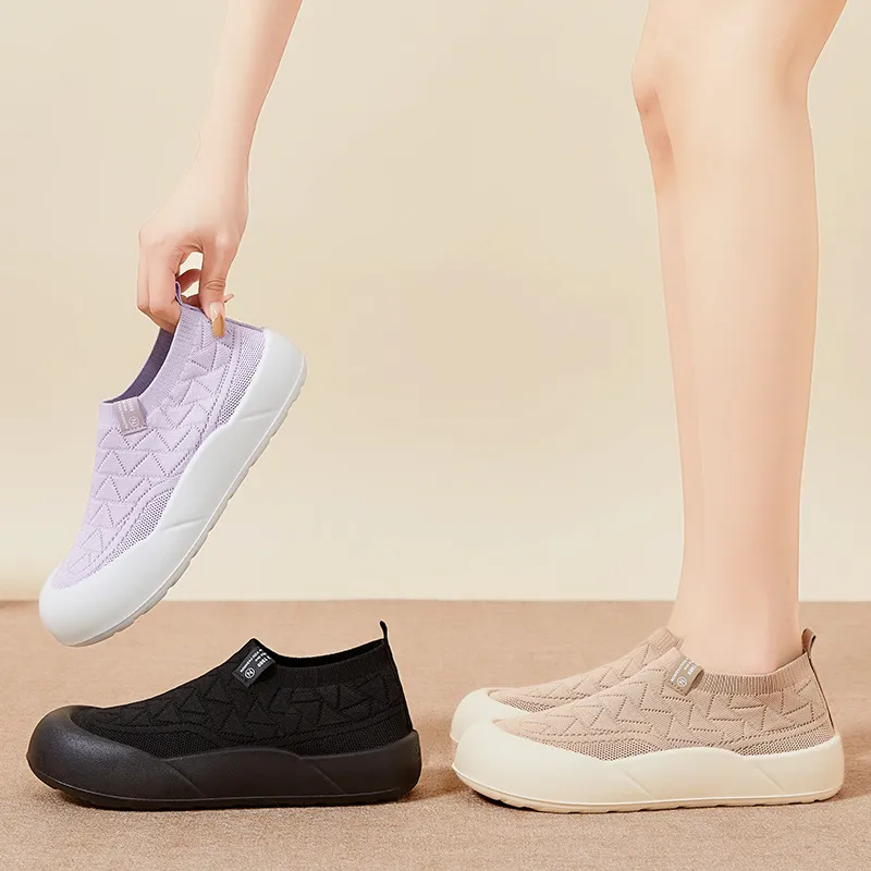 女鞋休闲鞋百搭时尚女单鞋软底舒适护士鞋一脚蹬妈妈鞋透气飞织鞋,淘宝优惠券,粉丝福利购,淘宝优惠卷