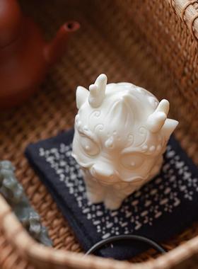 久造新中式可爱麒麟摆件玄关招财桌面茶宠摆设陶瓷国潮装饰品礼品