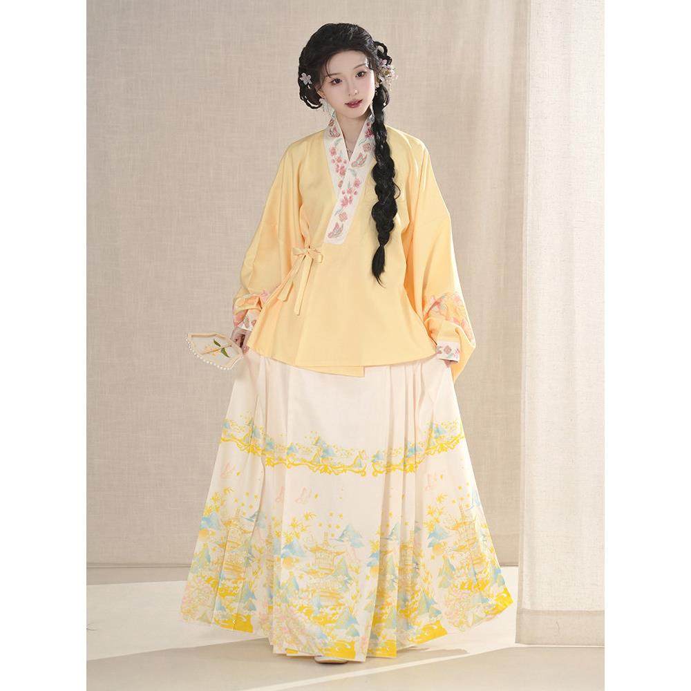 原创汉服女明制马面裙套装交领琵琶袖黄色粉色日常小个【张与安】,淘宝优惠券,粉丝福利购,淘宝优惠卷