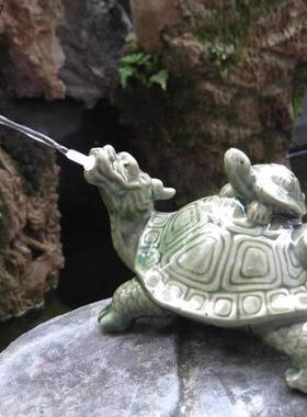假山鱼池喷水摆件 陶瓷龙头龟 水族鱼缸园林园艺家居造景装饰摆件