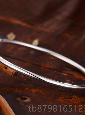 高档手镯约女实心圈细银手镯9999纯银简送女朋友情人节礼物素光面