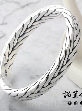 高档九股编织缠绵麻花银纯镯子手工编999足银男女织情侣泰银手镯
